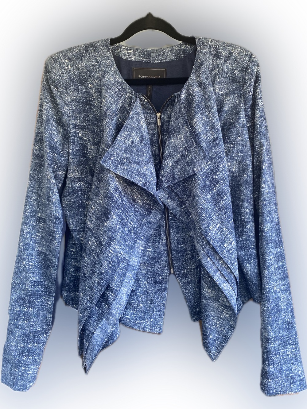 BCBGMaxAzria Navy Blue Waterfall Zip-Front Jacket